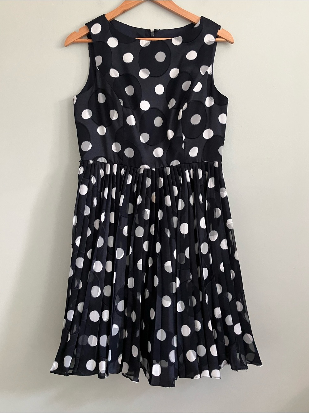 ADRIANNA PAPELL Black and White Polka Dot Fit and Flare Dress Size 10P
